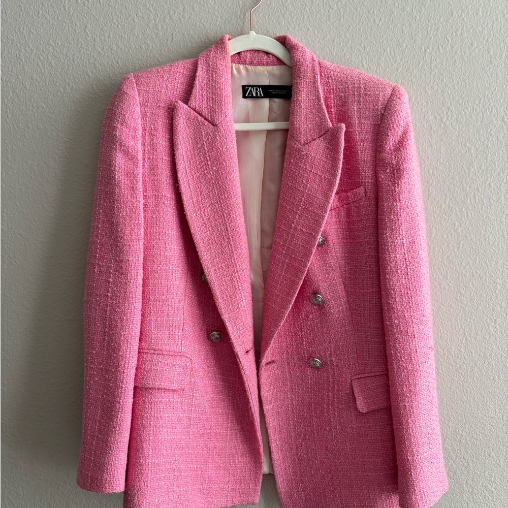 Zara Pink Structured Blazer with Notched Lapels